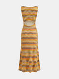 Cutout Back Zigzag Knit Maxi Dress