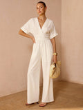 Tencel Blend Ruched Waist Wide Leg Jumpsuit
