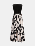 Sleeveless Leaf Print Tie Waist Maxi Dress