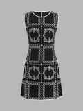 Linen Blend Embroidered Sleeveless Shift Dress