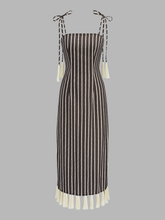 Striped Tassel Tie-Strap Midi Dress