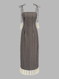 Striped Tassel Tie-Strap Midi Dress