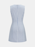 Scallop Trim Striped Sleeveless Mini Dress