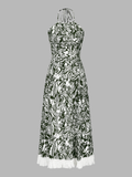 Fringe Hem Jungle Print Halter Maxi Dress