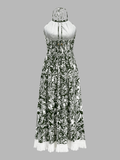 Fringe Hem Jungle Print Halter Maxi Dress