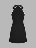 Tie Detail Contrast Trim Collared Mini Dress