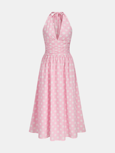 Polka Dot Halter Ruched Midi Dress