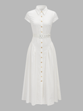 Belted Button Short Sleeve Maxi Shirt Dress