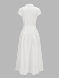 Belted Button Short Sleeve Maxi Shirt Dress