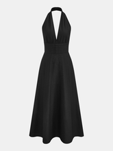 Deep V-Neck Halter Cotton Linen Maxi Dress