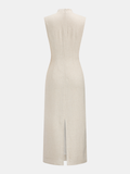 Floral Embroidered Cotton Linen Sleeveless Dress