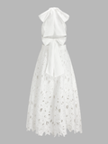 Halter Neck Bow Guipure Lace Maxi Dress