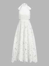 Halter Neck Bow Guipure Lace Maxi Dress
