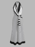 Striped Halter Wrap Maxi Dress