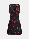 Cherry Print Sleeveless V-Neck Mini Dress