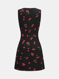 Cherry Print Sleeveless V-Neck Mini Dress