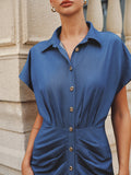 Metal Button Ruched Shirt Dress