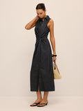 Denim Twist-Front Sleeveless Shirt Dress