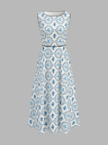 Floral Print Sleeveless A-Line Dress
