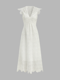 Semi-Sheer Crochet Lace Midi Dress