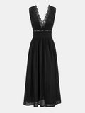 Lace Trim V-Neck Eyelet Maxi Dress