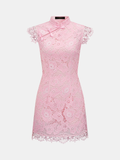 Frog Button Guipure Lace Cheongsam Mini Dress