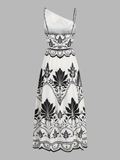Leaf Print Cutout Asymmetrical Cami Maxi Dress