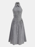 Gingham Collared Halter Belted Midi Dress