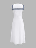 Sleeveless Sailor Collar Cotton Linen Midi Dress