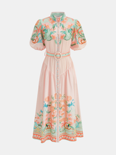 Puff Sleeve Belted Floral Shirt Dress