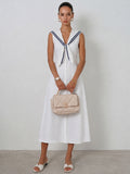 Sleeveless Sailor Collar Cotton Linen Midi Dress