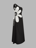 One Shoulder Big Floral Cutout Maxi Dress