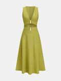 Cutout Sleeveless Cotton Linen Maxi Dress