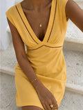 Linen Blend Eyelet Trim Sleeveless Mini Dress