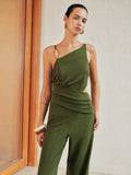 Asymmetrical Bead Cutout Wide Leg Jumpsuit