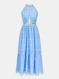 Halter Eyelet Cutout Midi Dress
