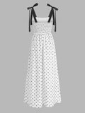 Bow Strap Polka Dot Midi Slip Dress