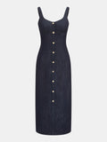 Button Front Denim Midi Dress