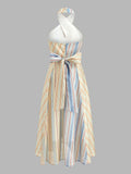 Colorful Stripe Halter Tie-Back Maxi Dress