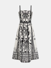 Ethnic Print Seamed Slip Midi Dress