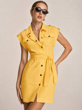 Epaulet Belted Cotton Shirt Mini Dress