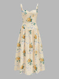 Rose Print Bustier Midi Slip Dress