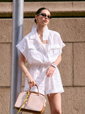 Cotton Linen Pocket Drawstring Shirt Romper