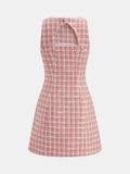 Tweed Check Cutout Back Sleeveless Mini Dress