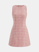Tweed Check Cutout Back Sleeveless Mini Dress