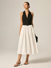 Lapel Belted Color Block Maxi Dress