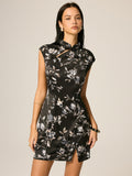 Satin Floral Split Mini Cheongsam Dress