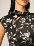 Satin Floral Split Mini Cheongsam Dress