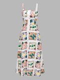 Detachable Strap Tropical Print Midi Dress