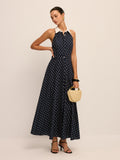 Polka Dot Contrast Collar Cotton Linen Dress